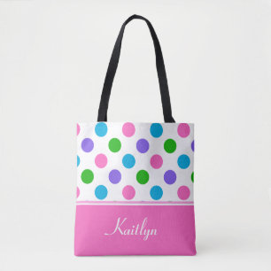 Multi-Colour Polka Dots and Pink Personalised Tote Bag