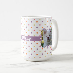 Multi-Colour Polka Dots w/ Purple Ribbon PhotoFram Coffee Mug