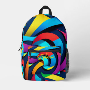 Multi-colour Rainbow Abstract Custom Name Printed Backpack