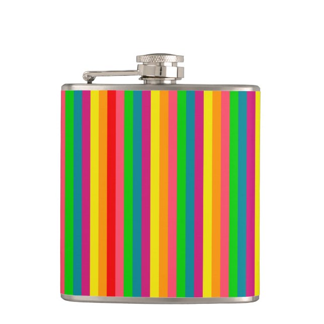 Multi Colour Rainbow Vertical Stripes Pattern Hip Flask (Front)