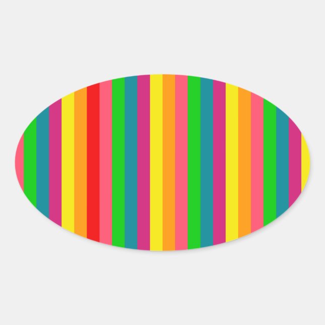 Multi Colour Rainbow Vertical Stripes Pattern Oval Sticker (Front)