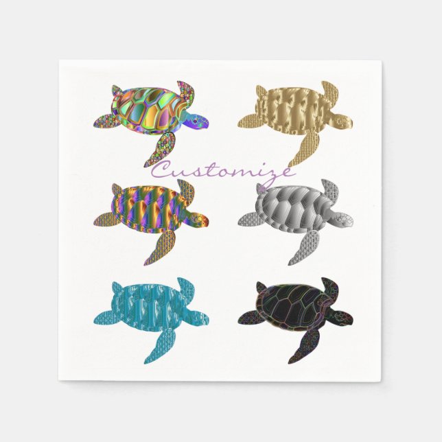 Multi-colour Sea Turtles Thunder_Cove Napkin (Front)