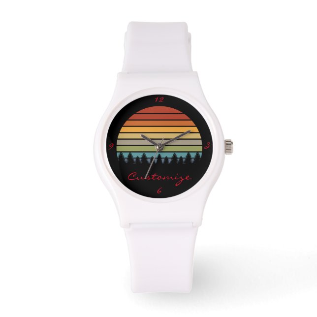 Multi-colour striped moon with trees Thunder_Cove Watch (Front)