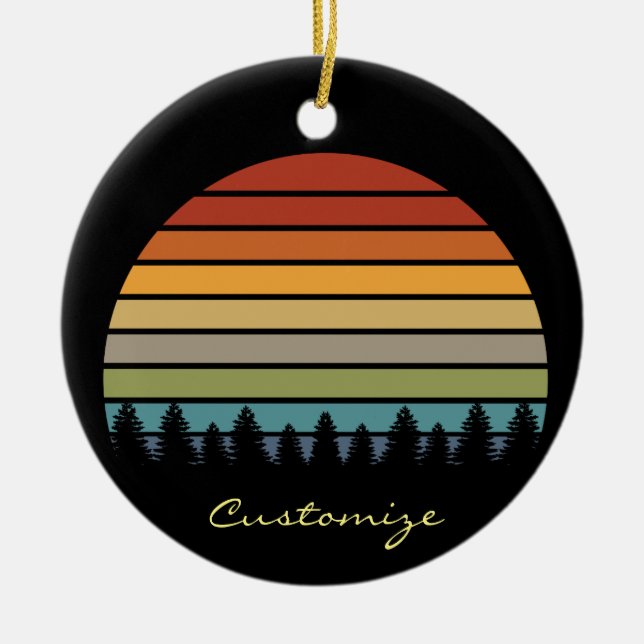 Multi-colour striped sun with trees Thunder_Cove Ceramic Tree Decoration (Front)