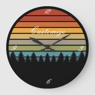 Multi-colour striped sun with trees Thunder_Cove Large Clock