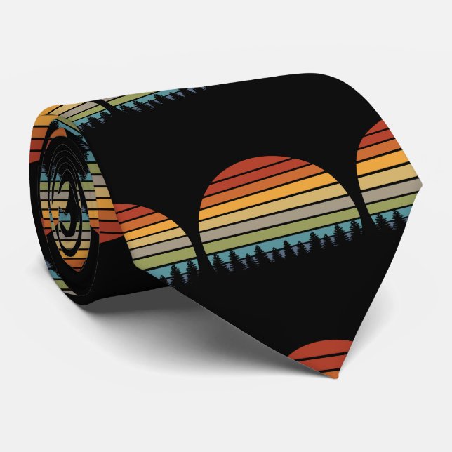 Multi-colour striped sun with trees Thunder_Cove Tie (Rolled)
