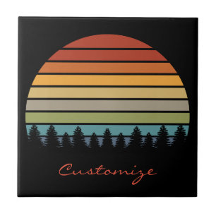 Multi-colour striped sun with trees Thunder_Cove Tile
