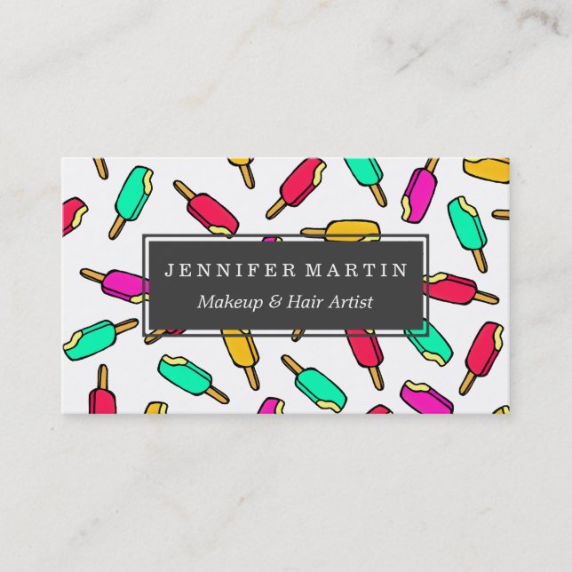 Multi Colour Summer Popsicle Pattern Business Card (Front)