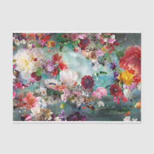 Multi Colour Teal Blended Floral Tissue Pape Tissue Paper
