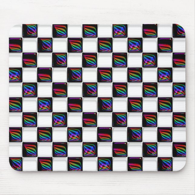 Multi colour Techno Lights Chequerboard Pattern Mouse Mat (Front)