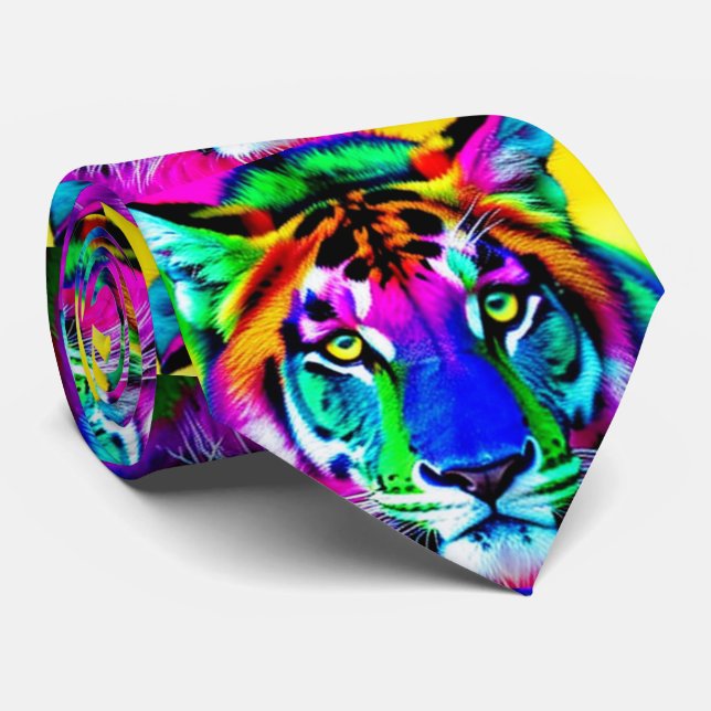 Multi-colour Tiger Big Cat Pattern Tie (Rolled)