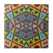 Multi Colour Tribal Geometric Design Ceramic Tile
