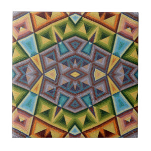 Multi Colour Tribal Geometric Design Ceramic Tile
