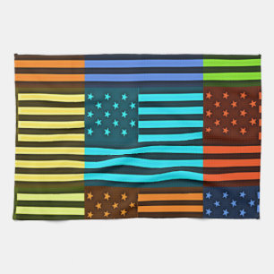 Multi-Colour USA Flag Chequered: Modern Abstract V Tea Towel
