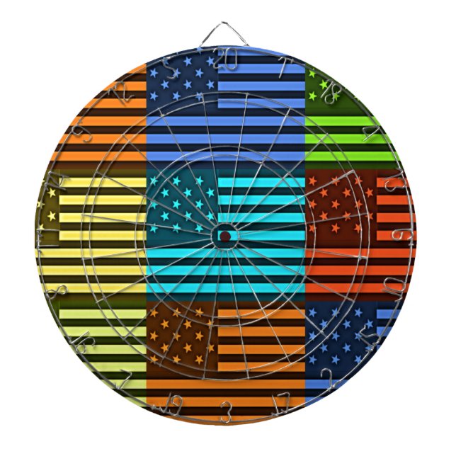 Multi colour USA flag chequered vector pattern art Dartboard (Front)