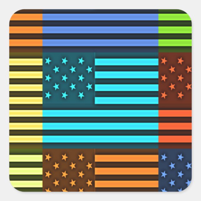 Multi colour USA flag chequered vector pattern art Square Sticker (Front)