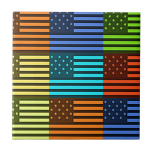 Multi colour USA flag chequered vector pattern art Tile