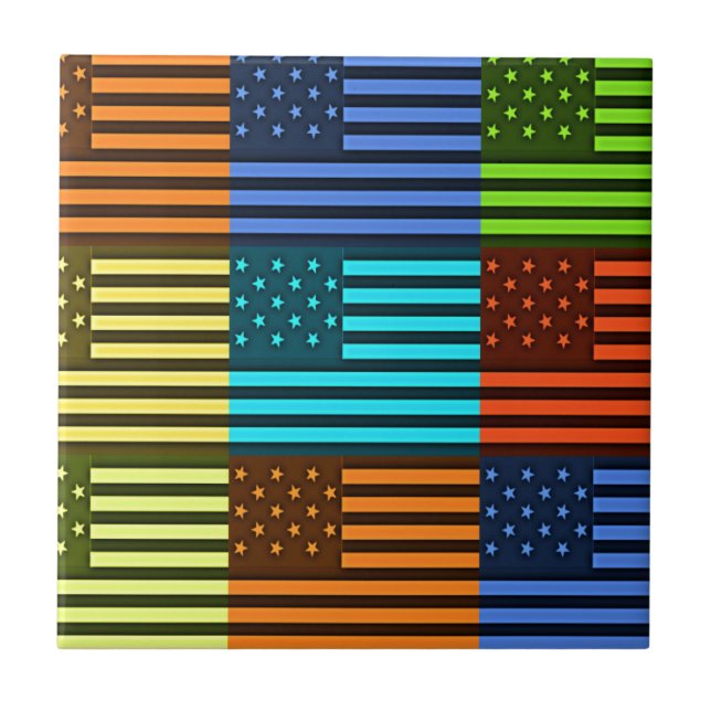 Multi colour USA flag chequered vector pattern art Tile (Front)