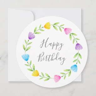 Multi Colour Watercolor Flower Stem Wreath Card