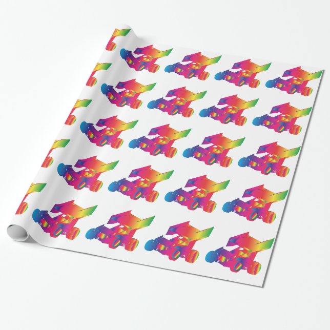 Multi Colour Winged Sprint Car Wrapping Paper (Unrolled)