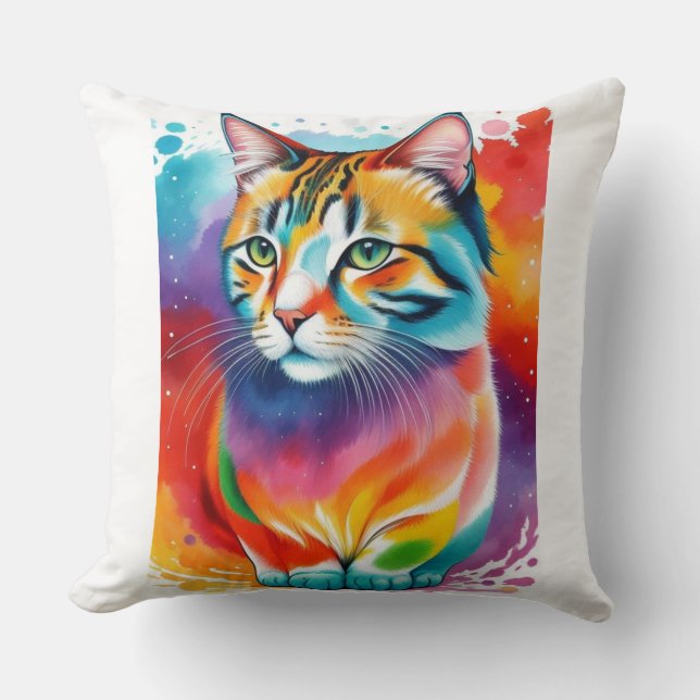 Multi Coloured Abstract Cat Artwork  Cushion (Front)