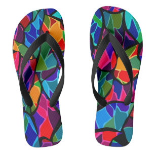Multi-coloured abstract flip flops
