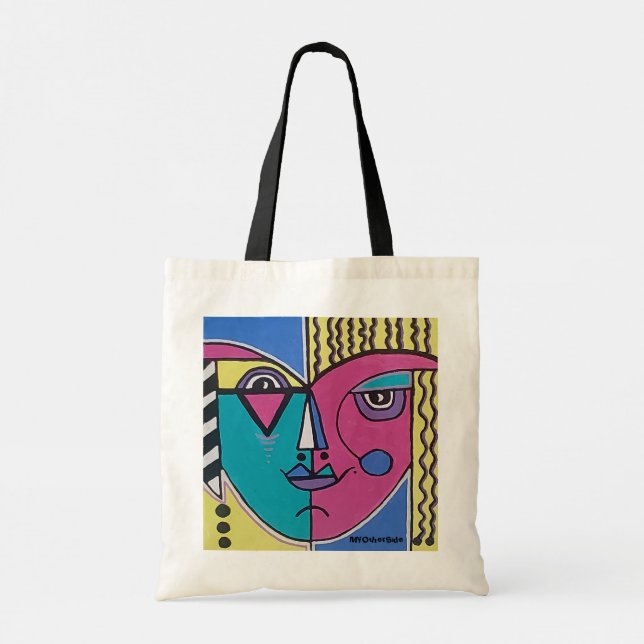 Multi-coloured Abstract Portrait Tote Bag (Back)