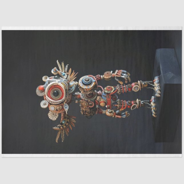 Multi coloured abstract robot decoupage  tissue paper (Front)