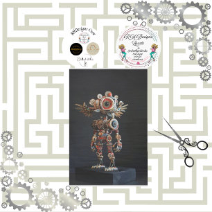 Multi coloured abstract robot decoupage tissue paper