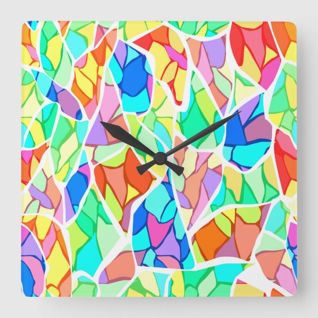 Multi-coloured abstract square wall clock (Front)