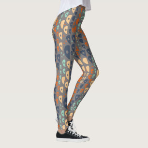 Multi coloured abstract teal, orange, blue, grey, leggings