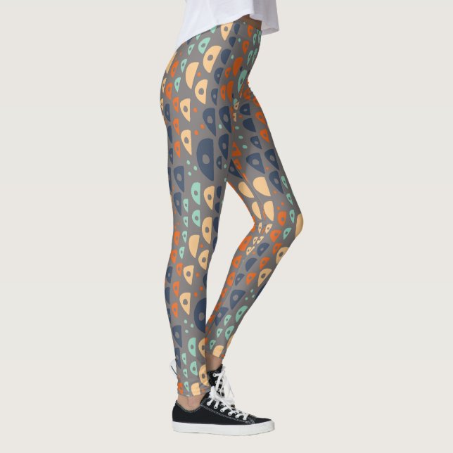 Multi coloured abstract teal, orange, blue, grey, leggings (Right)