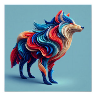 Multi-coloured abstract wolf poster