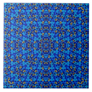 Multi-coloured blue ornament abstract tile