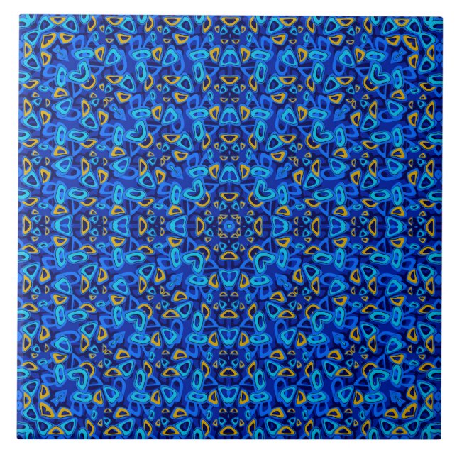 Multi-coloured blue ornament abstract tile (Front)