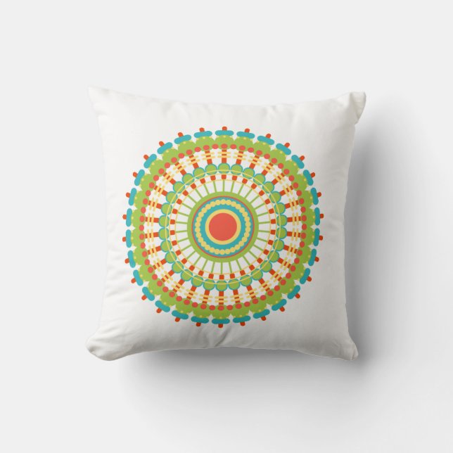 Multi-Coloured Bohemian Mandala White Accent Pillo Cushion (Front)