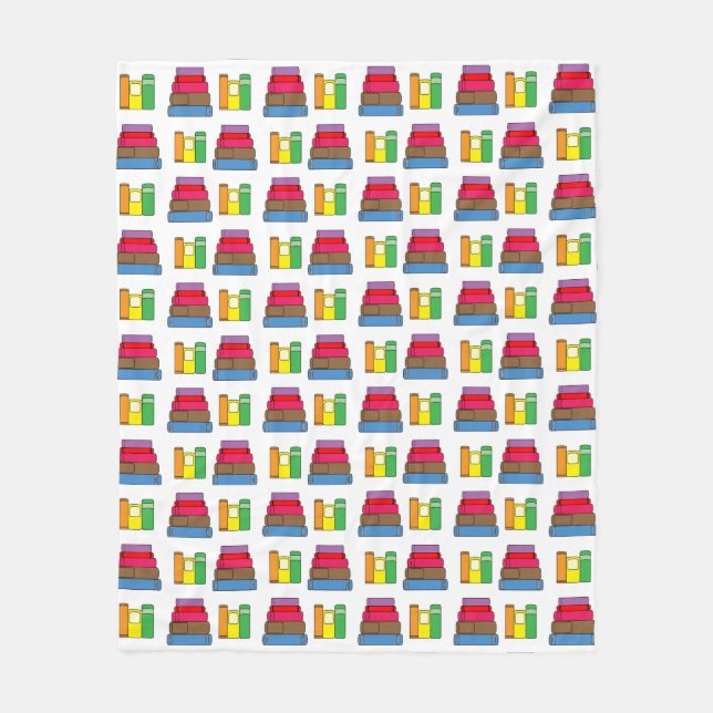 Multi-Coloured Book Pattern Fleece Blanket (Front)