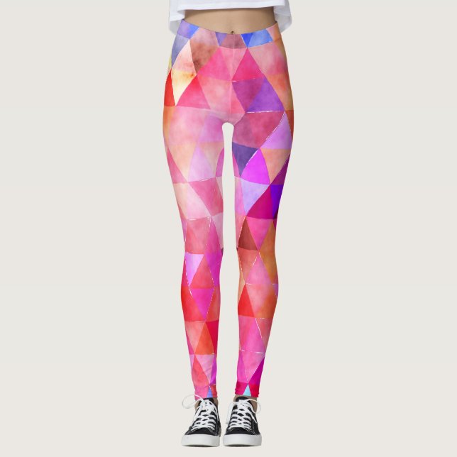 Multi coloured  bright pink patterned leggings (Front)