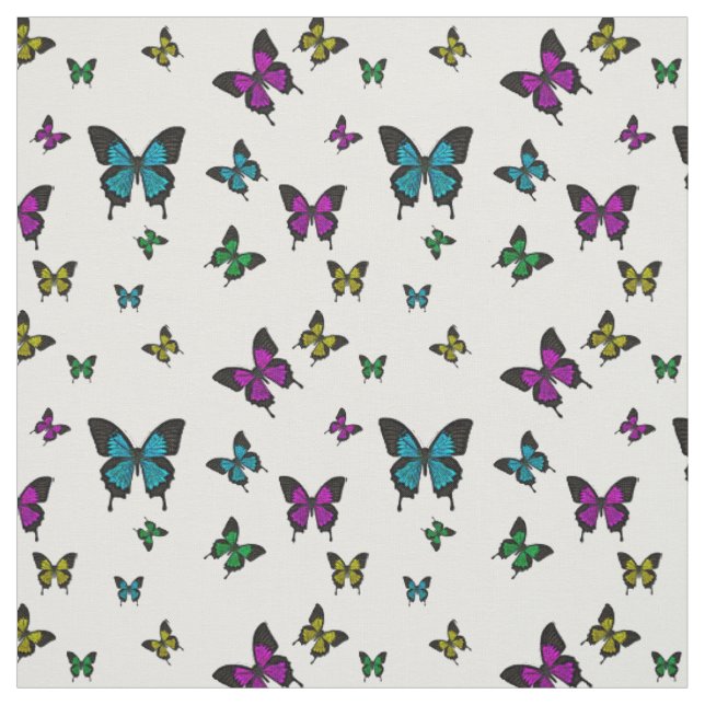 Multi coloured Butterfies, Swallow tail Butterfly Fabric (Swatch)