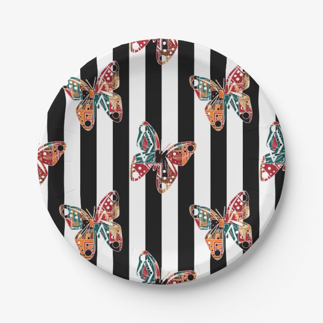 Multi-coloured butterfly paper plate (Front)