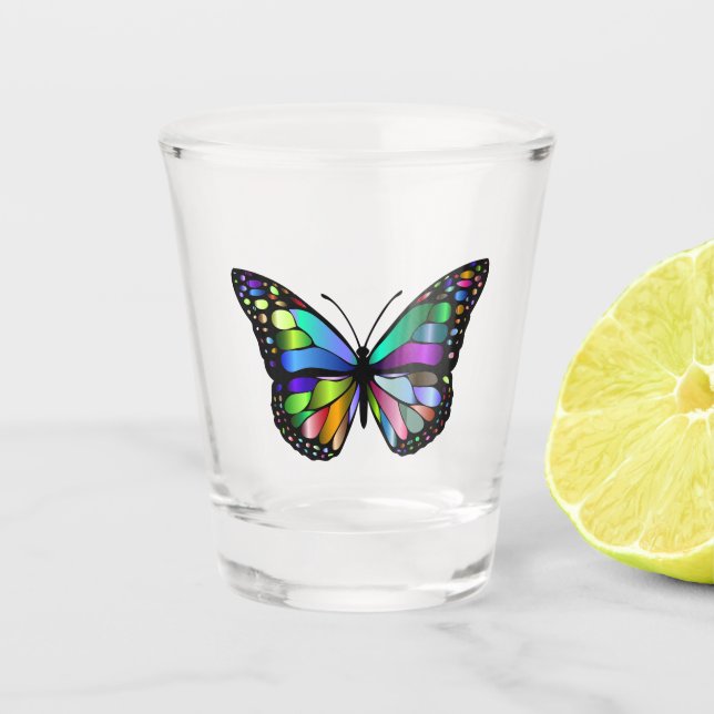 Multi-coloured Butterfly Shot Glass (Front)