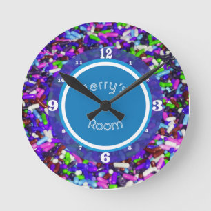 Multi-Coloured Candy Sprinkles Monogrammed Round Clock