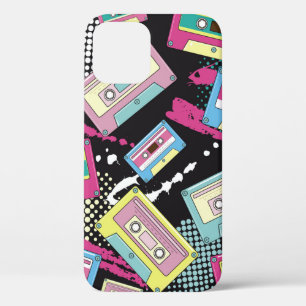 Multi Coloured cassettes on a black background sea iPhone 12 Case
