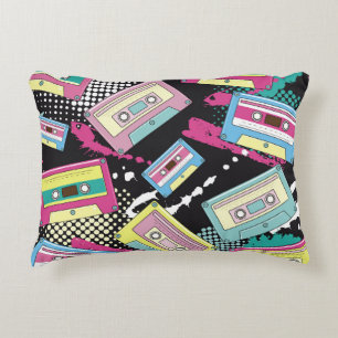 Multi Coloured cassettes on a black background sea Decorative Cushion