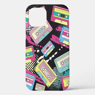 Multi Coloured cassettes on a black background sea iPhone 12 Case