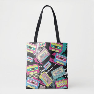 Multi Coloured cassettes on a black background sea Tote Bag