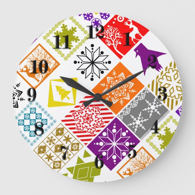 Multi-coloured Christmas Large Clock (Front)