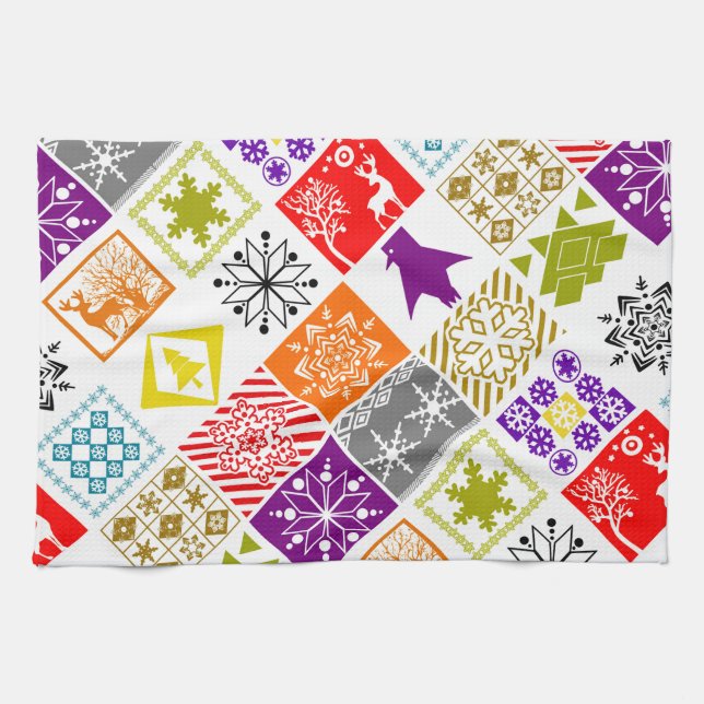 Multi-coloured Christmas Tea Towel (Horizontal)