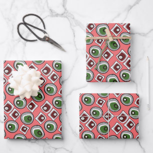 Multi-coloured circles and retro sixties wrapping paper sheet