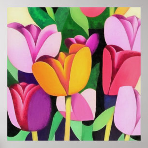 Multi-Coloured Colourful Tulips Abstract Art Poster